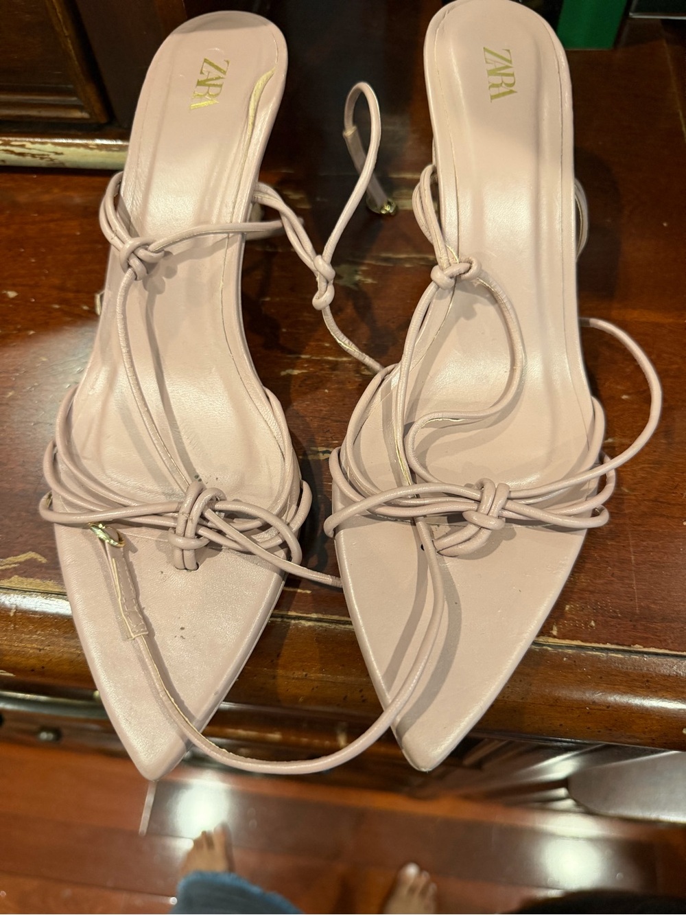 ZARA Blush Lace-Up Pointed Toe Heels